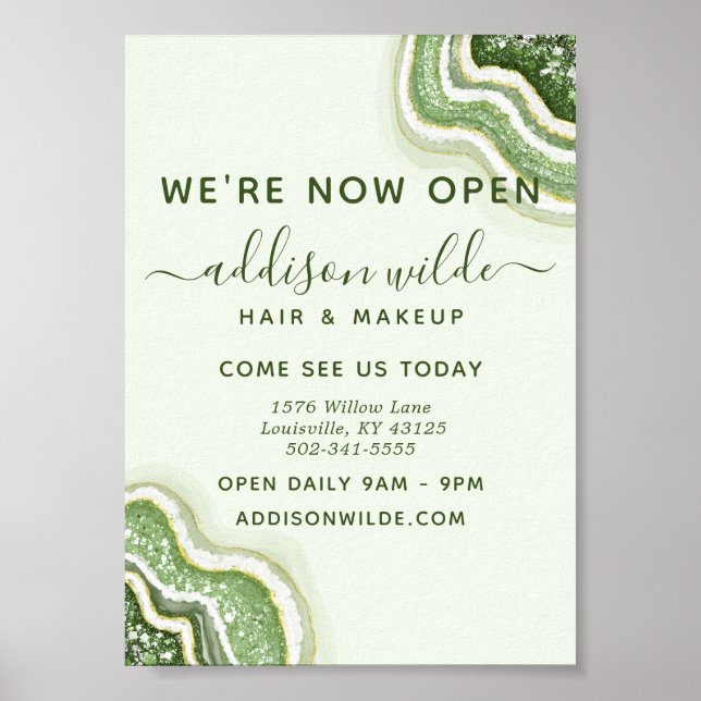 Poster Emerald Green Glitter Agate Geode Luxe Business (Frente)