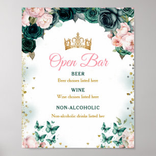 Poster Emerald Green Quinceañera Bar Aberto Rosa Floral