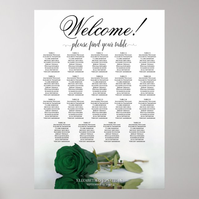 Poster Emerald Green - Rosa 19 Gráfico de Casamento Mesa (Frente)