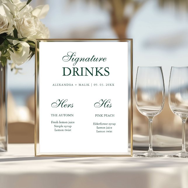 Poster Emerald Green Signature Drink wedding sign (Criador carregado)