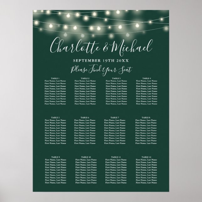 Poster Emerald Green String Lights Casamento (Frente)