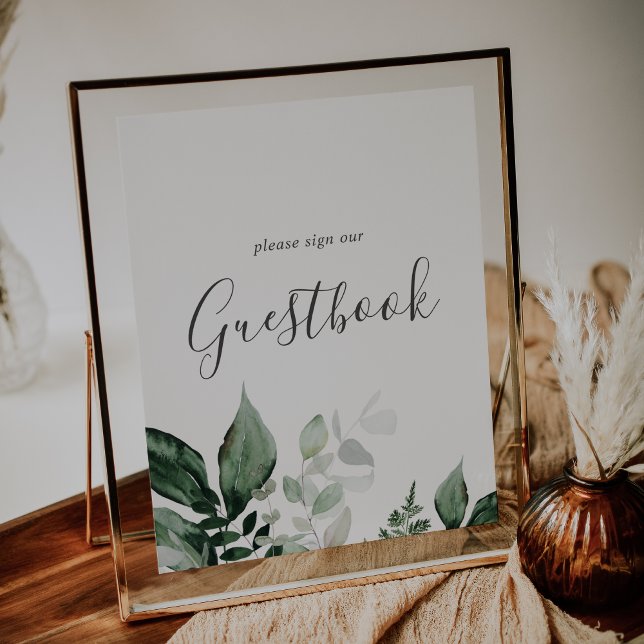 Poster Emerald Greenery Botanical Wedding Sign (Emerald Greenery Botanical Wedding Guestbook Sign)