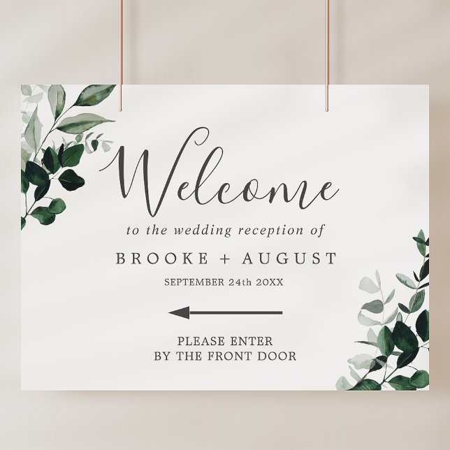 Poster Emerald Greenery Deixou o Casamento Direcional Bem (Emerald Greenery Left Directional Wedding Welcome Poster)