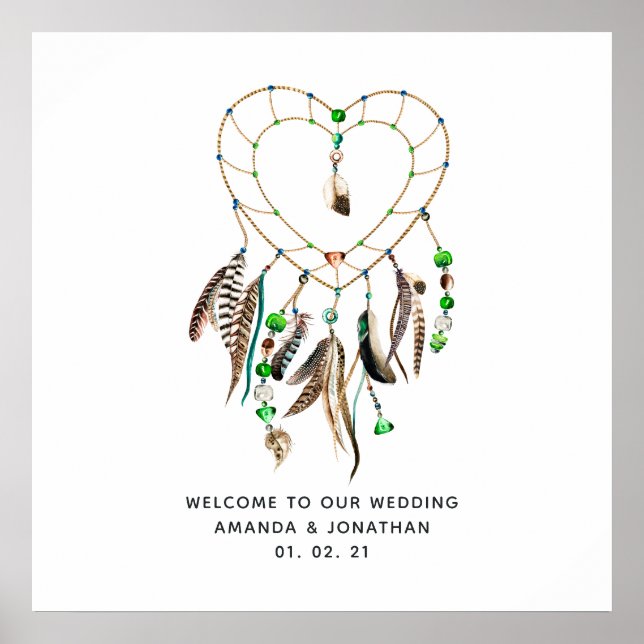 Poster Emerald Indian Tribal Boho Wedding Welcome (Frente)