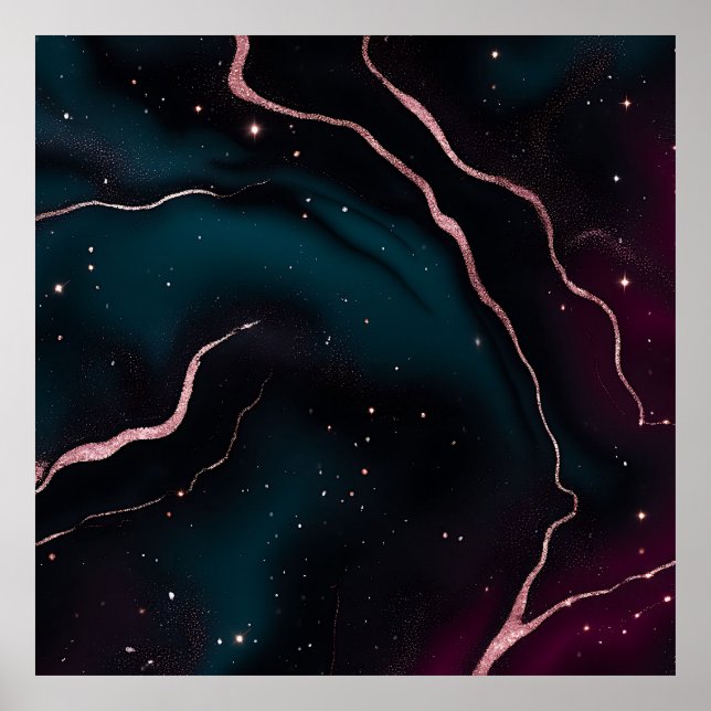 Poster Emerald Rose Gold Galaxy Marble Pattern (Frente)