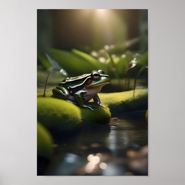 Poster Emerald Serenity: Um Sapo Verde perto do rio, (Frente)
