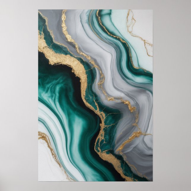 Poster Emerald Veins: Abstrato Marble Flow ✨ 💚 🖤 (Frente)
