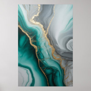 Poster Emerald Veins: Abstrato Marble Flow ✨ 💚 🖤