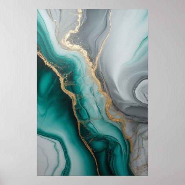 Poster Emerald Veins: Abstrato Marble Flow ✨ 💚 🖤 (Frente)