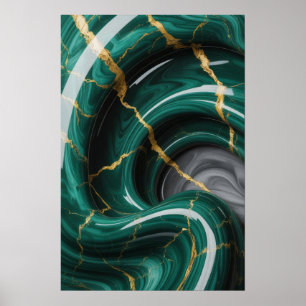 Poster Emerald Veins: Abstrato Marble Flow ✨ 💚 🖤