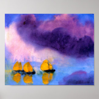 Poster Emil Nolde - Mar com Nuvens Violetas e Barcos Mari