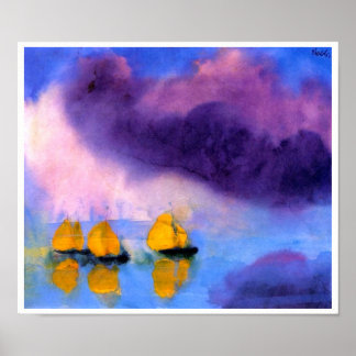 Póster Emil Nolde - Mar com Nuvens Violetas e Barcos Mari