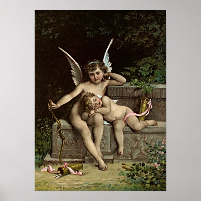 Poster Émile Munier Dois Números Cupidos Sentados em um B (Frente)