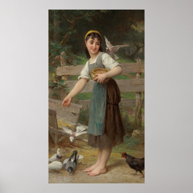 Poster Emile Munier Vintage alimentando os pomos (Frente)