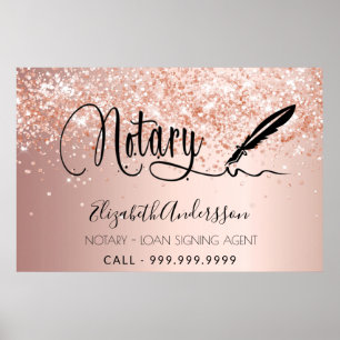 Poster Emissão notarial de rosa dourado do agente assinan