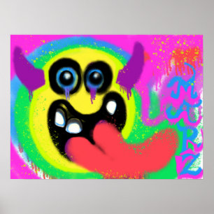 Poster Emoji Feliz Rock N Roll Demônio Grafite