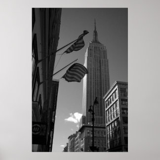 Póster Empire State Bldg com bandeiras
