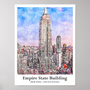Poster Empire State Building New York Watercolor Sketch