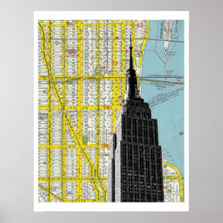 Poster Empire State Building with NYC Streetmap Backgroud