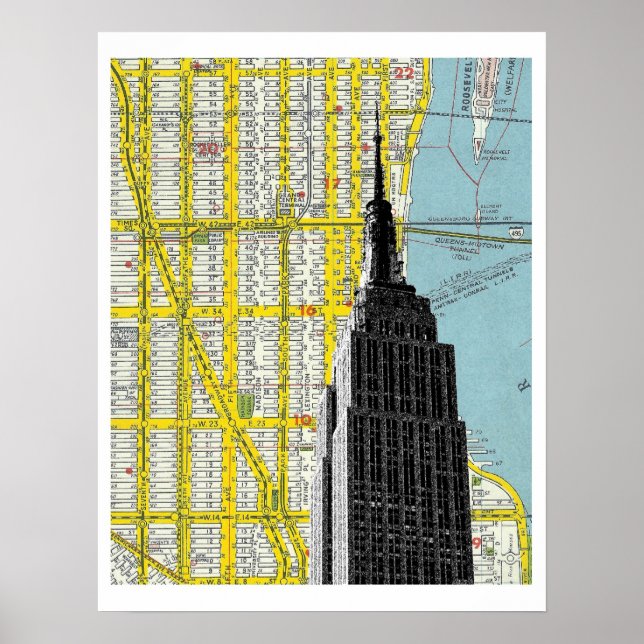 Poster Empire State Building with NYC Streetmap Backgroud (Frente)