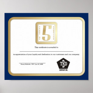 Póster Empregado do ouro do falso 5 anos de prêmio do