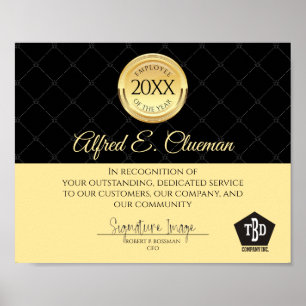 Poster Empregado em ouro falso do certificado de prêmio d