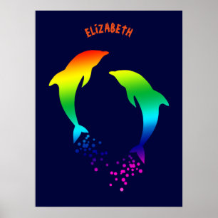 Póster Empurrando Golfinhos Do Arco-Íris Com Bolhas