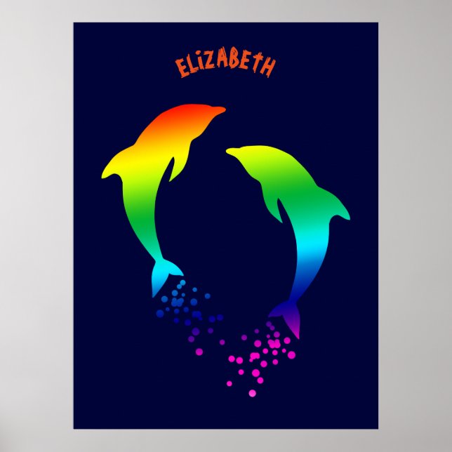 Póster Empurrando Golfinhos Do Arco-Íris Com Bolhas (Frente)