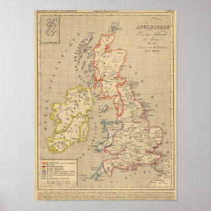 Póster En 1100 de Angleterre, de Ecosse, de Irlande e de