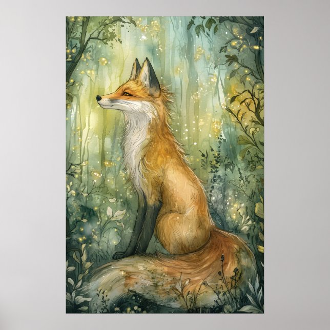 Poster Encantada Arte Fantástica de Fox Kid da Floresta E (Frente)