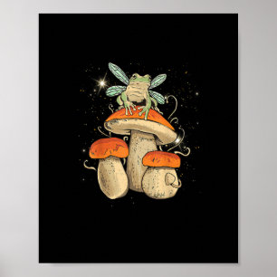 Poster Encantador Cogumelo Sapo Estilo Goblincore Cottage
