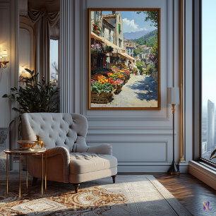 Poster Encantador mercado de vilarejos em estilo impressi