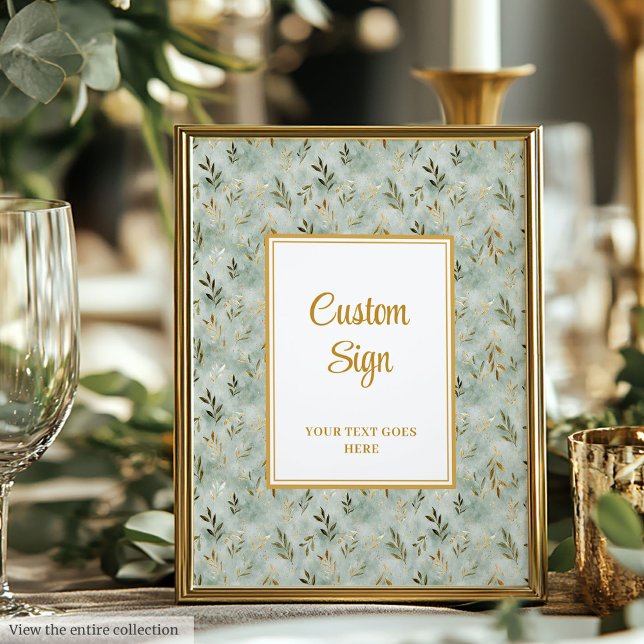Poster Encantador Sage Green Dourada deixa personalizado (Charming Sage Green Gold Leaves Wedding Custom Poster)