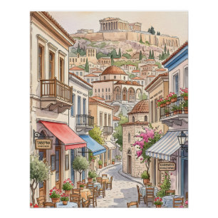 Póster Encantadora Atenas Grécia Rua Aquarela