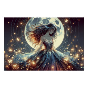 Póster Encantadora Fantasia da Borboleta ao Luar