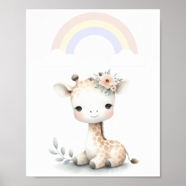 Poster Encantadora Girafa Com Pastel Rainbow (Frente)