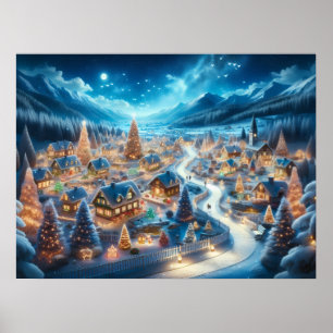 Poster Encantadora Vila de Natal à Noite