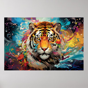 Poster Encantamento de animais coloridos do Tiger