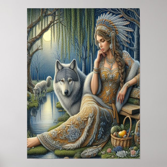 Poster Encantamento Lua na Floresta Mística12x16 (Frente)