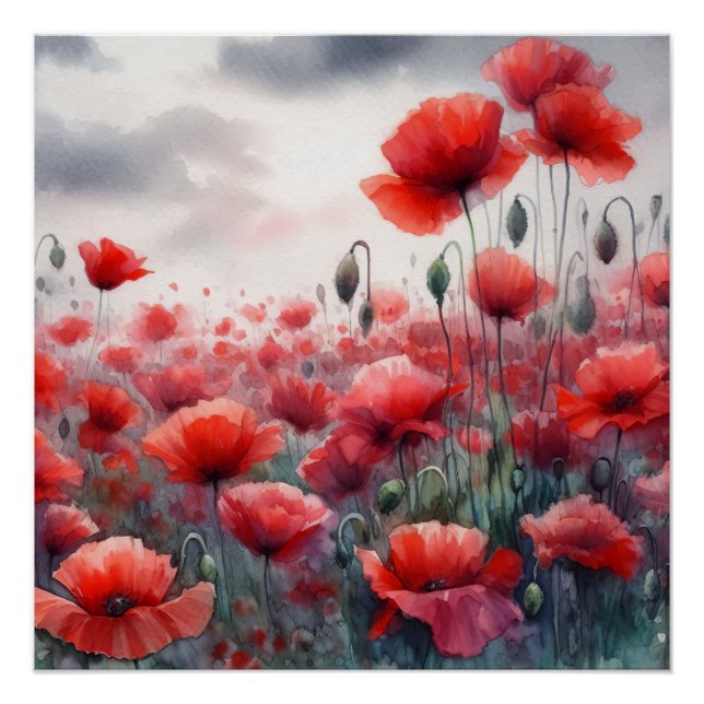 Póster Encantando Campo de Poppies (Frente)