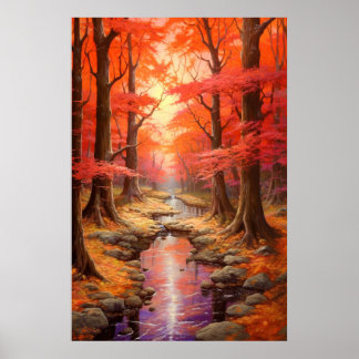 Poster Encantando Stream Autumn Maple Forest Fine Art