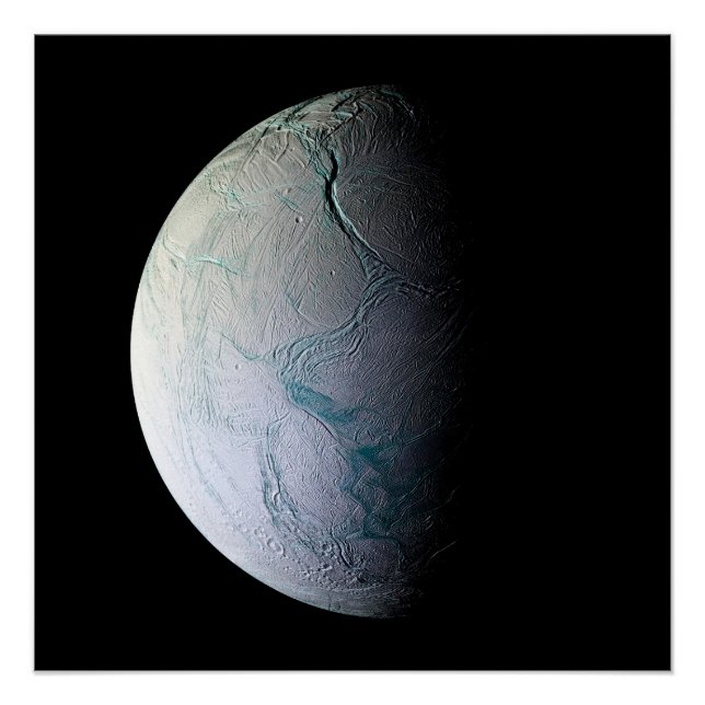 Póster Enceladus lua Saturno astronomia telescópio univer (Frente)