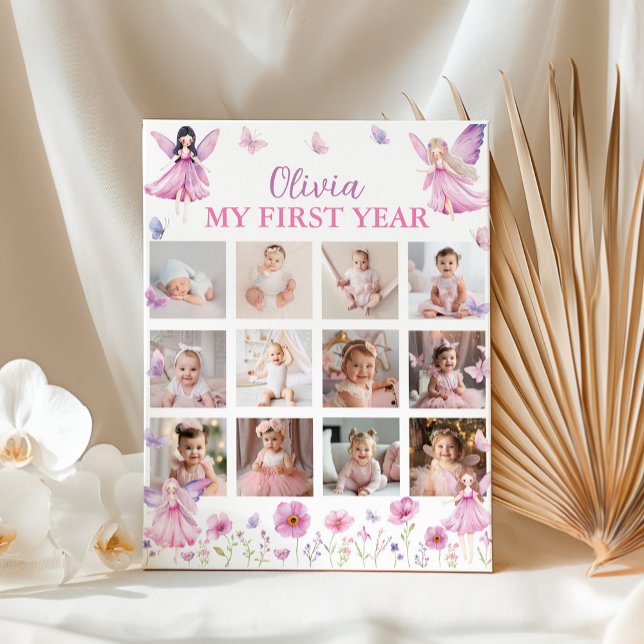 Poster Enchanted Fairy Floral First Year Photo Milestone (Criador carregado)