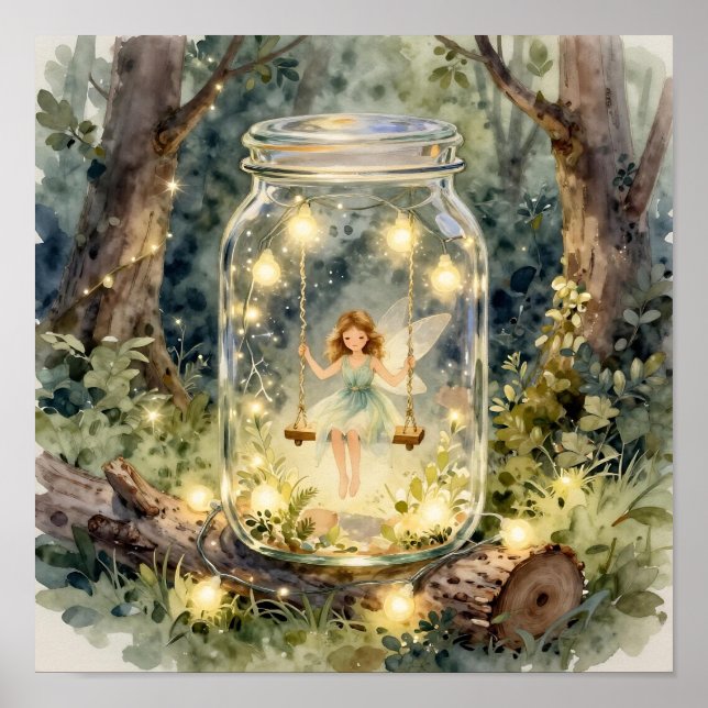 Poster Enchanted Fairy on a Swing in a Magical Forest (Frente)