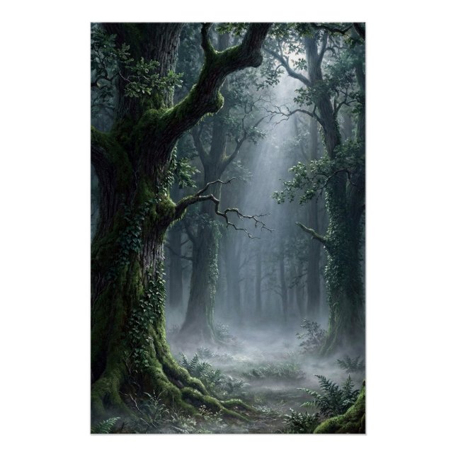 Póster Enchanted Forest | Misty Woodland Fantasy Poster (Frente)