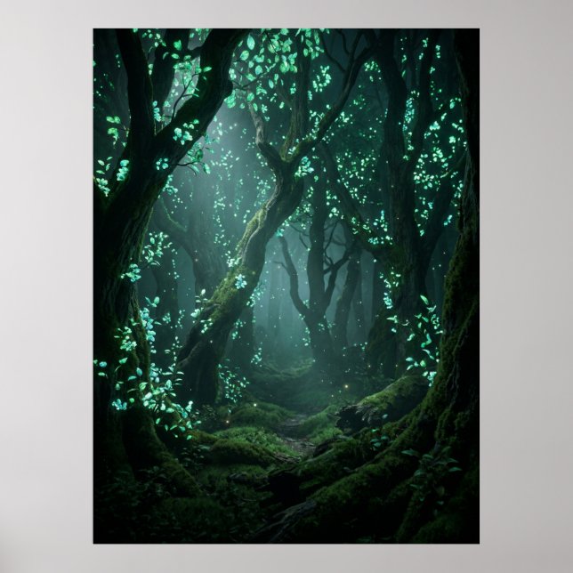 Poster Enchanted Glowing Forest Fantasy Art (Frente)