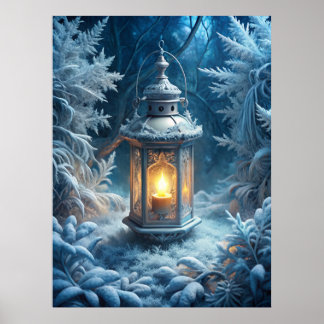 Poster Enchanted Winter Lantern – Magical Snowy Forest