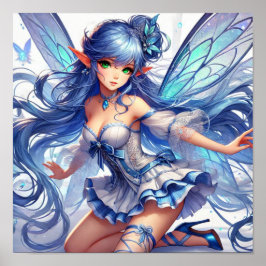 Poster Enchanting Blue-Haired Fairy with Emerald Eyes
