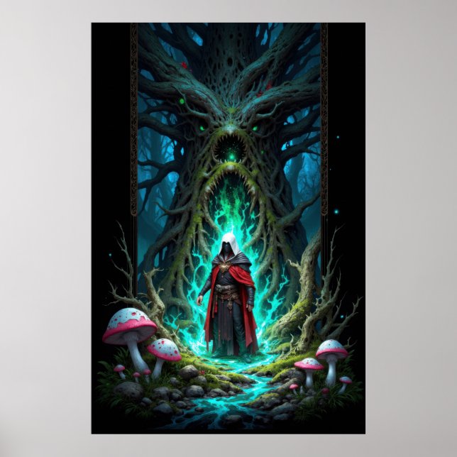 Poster Enchanting Forest Scene with Mysterious Figure (Frente)