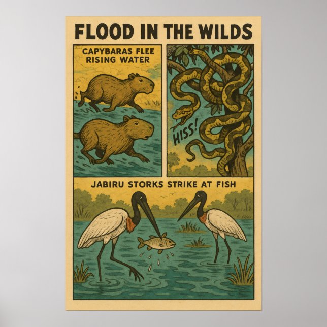 Poster Enchente nas Selvas – Capivaras, Cobras & Jabiru A (Frente)